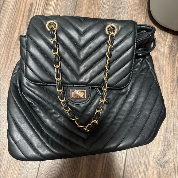 BeCool Designer Inspired Backpack Black / Gold - Picture 3 of 3